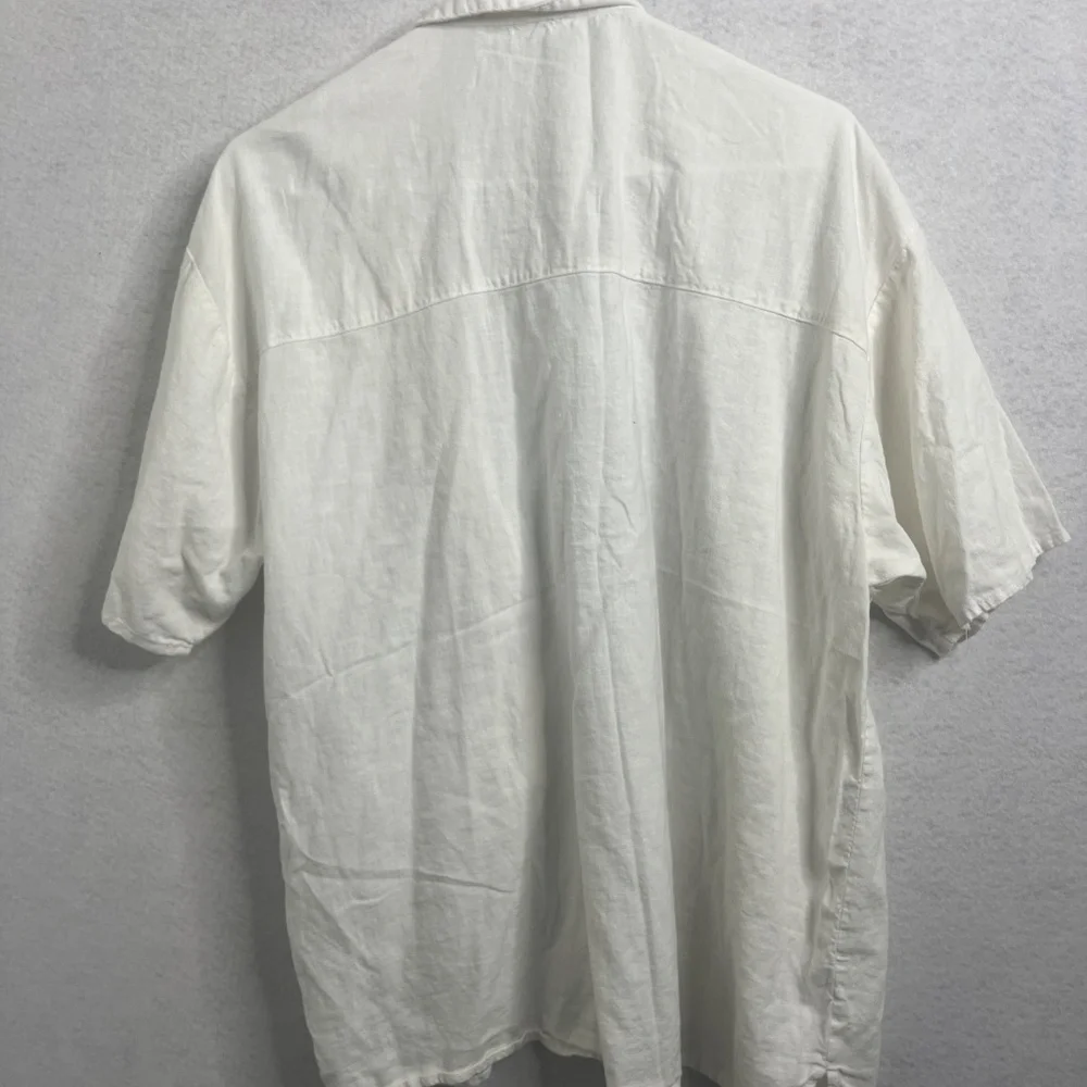 H&M White Linen Blend Button Front Short Sleeve Shirt Large - Picture 3 of 3